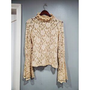 Vintage bebe Women's Top Floral Lace Long Bell Sleeve Victorian Size L Ivory